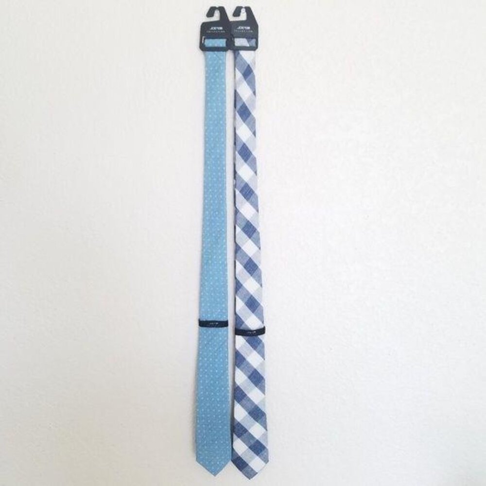 NWT 2-Pack Joes Collection Mens Skinny Ties Light Blue Dotted & Blue/White Plaid
